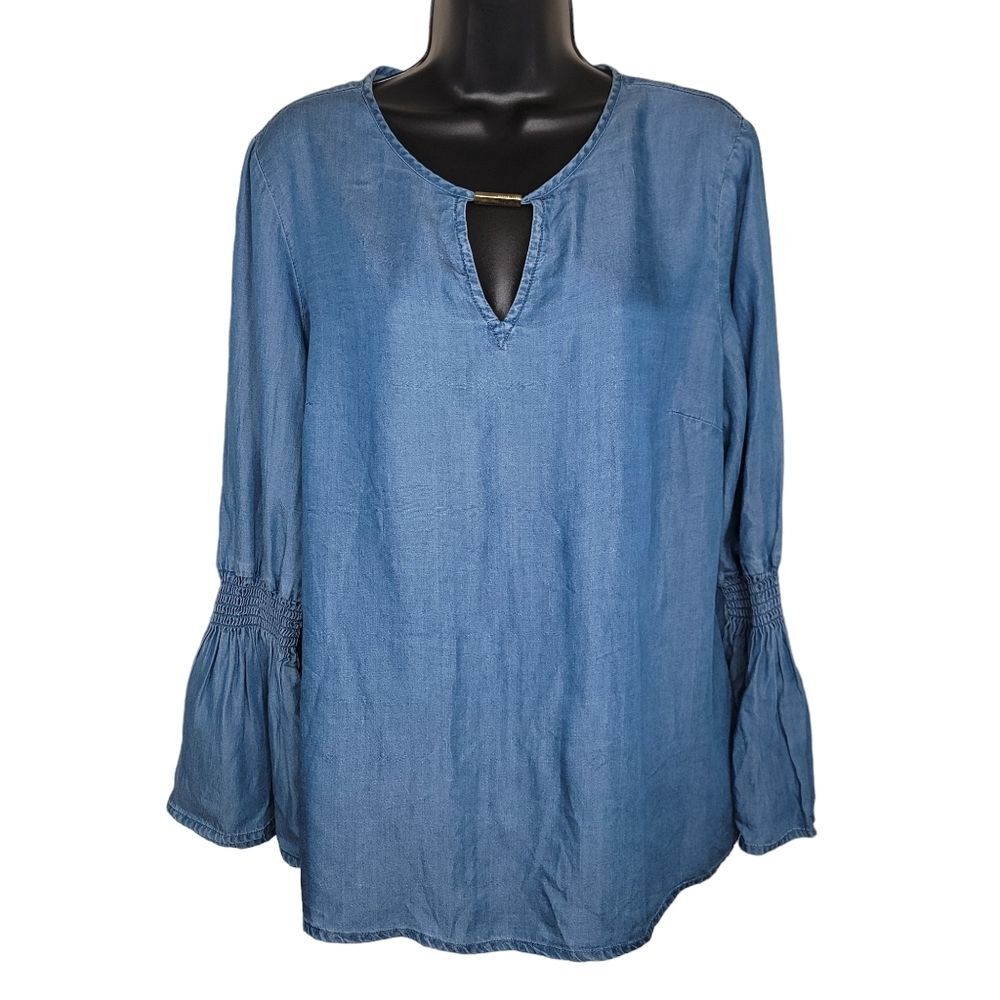 Michael Michael Kors Nwt Chambray Bell Sleeve Blouse Top Size Large